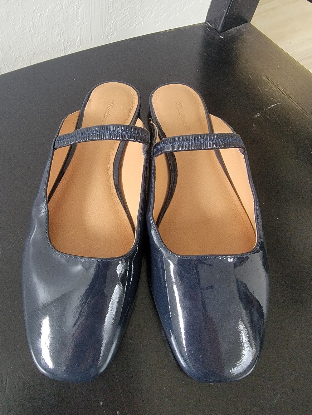 Madewell Gretta Leather Ballet Square Toe Flat Mule Blue Indigo 7.5